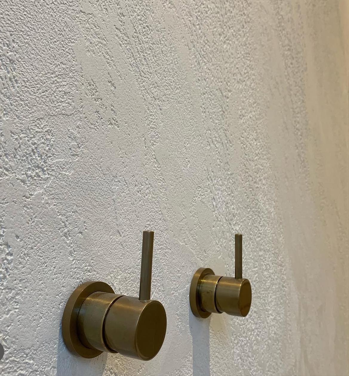Twin brass shower mixers — plumbing work completed in Warilla by Shellharbour Plumbing (licensed Illawarra plumber)