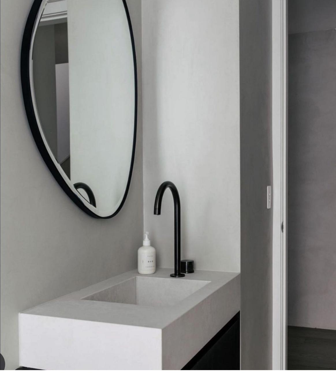Powder room — concrete basin & black tap — plumbing work completed in Shellharbour by Shellharbour Plumbing (licensed Illawarra plumber)