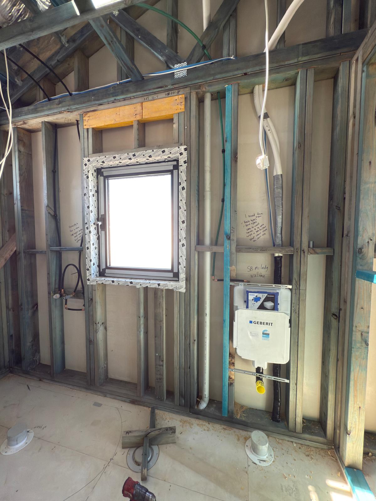 Geberit in-wall cistern rough-in — plumbing work completed in Kiama Downs by Shellharbour Plumbing (licensed Illawarra plumber)