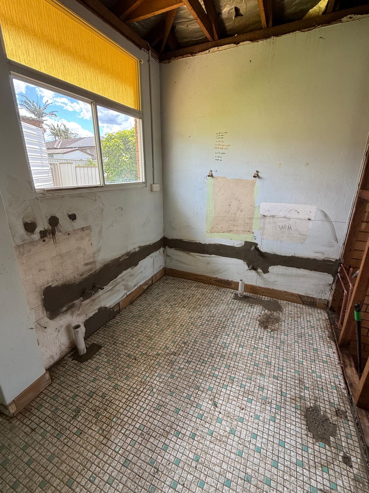 Heritage bathroom strip-out — reno prep — plumbing work completed in Warilla by Shellharbour Plumbing (licensed Illawarra plumber)