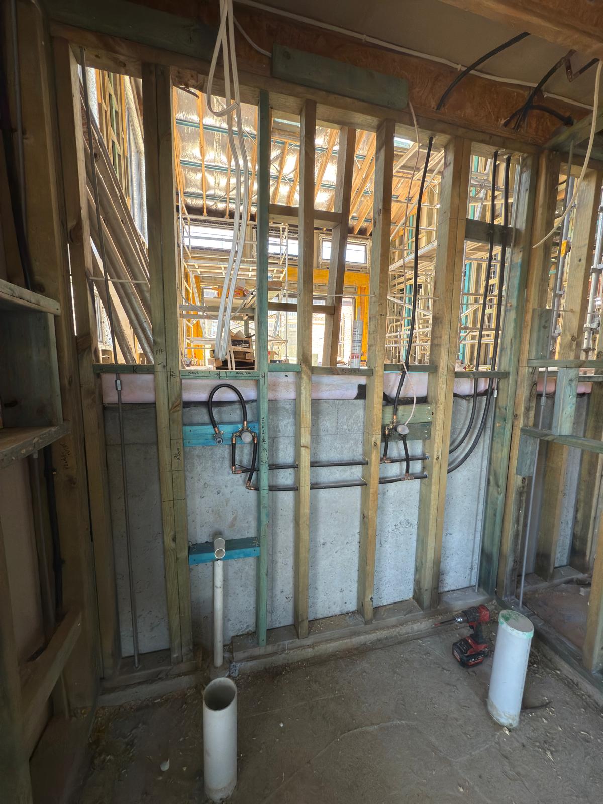 Bathroom rough-in — copper & lagged pex — plumbing work completed in Shell Cove by Shellharbour Plumbing (licensed Illawarra plumber)