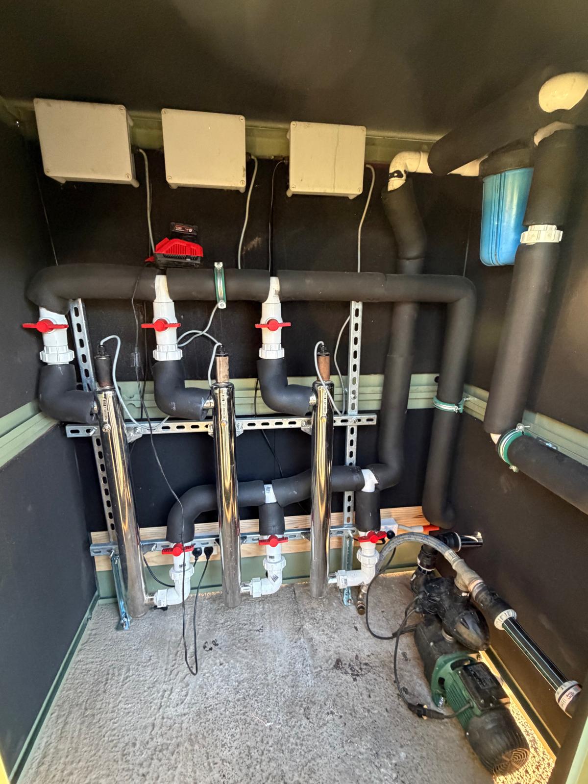Pool pump room — stainless heater manifold — General Plumbing plumbing job in Kiama by a licensed Shellharbour plumber